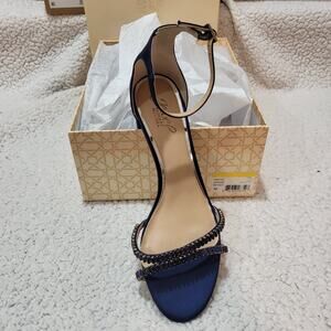 NEW Jewel Badgley Mischka Joanne Strappy Block Heel Navy SIZE 10